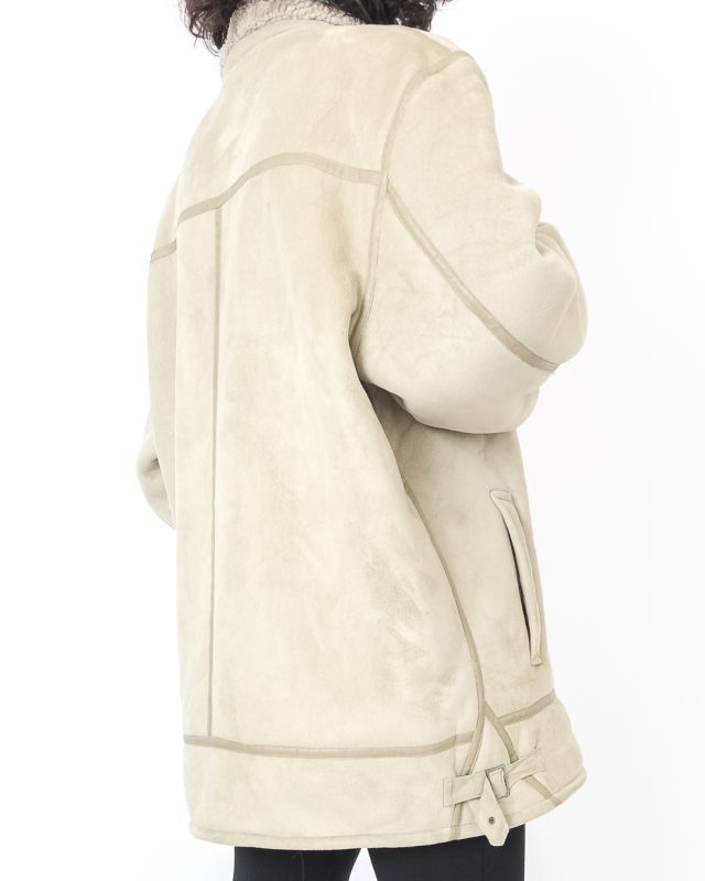 Vintage Classic Beige Oversize Sheepskin Coat Size L - 7
