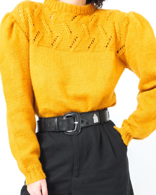 Vintage 80s Puffed Mustard Knitted Sweater Size M - 4