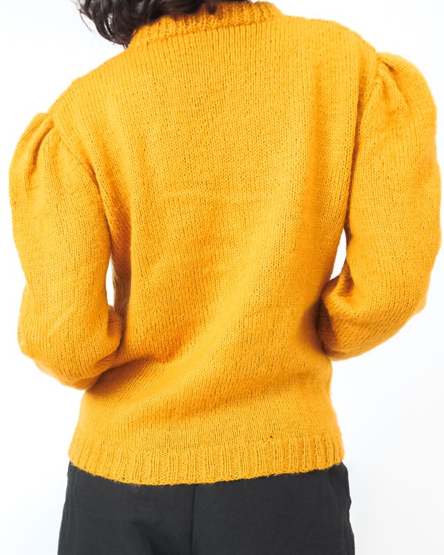 Vintage 80s Puffed Mustard Knitted Sweater Size M - 6