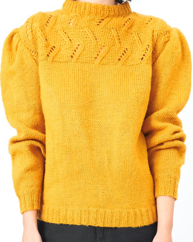 Vintage 80s Puffed Mustard Knitted Sweater Size M - 2