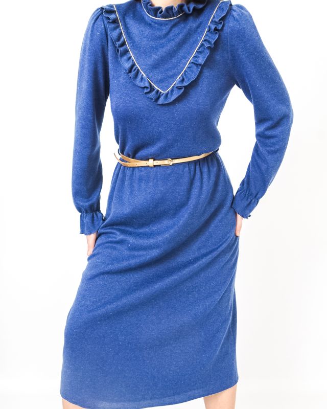 Vestido Vintage 70s Azul Punto Angora Talla S - 5