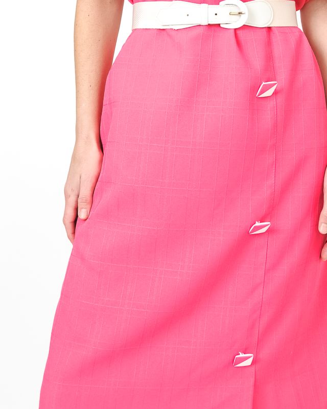 Vintage 70s - 80s Pink Fuchsia Dress Buttons Size L - 7