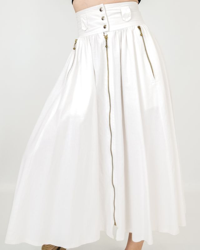 Falda larga Vintage 80s Vaquera Blanca Cremalleras Talla S - 4